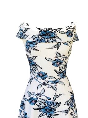 High Low Dress White with Blue Floral Print Charlotte Russe Size Medium